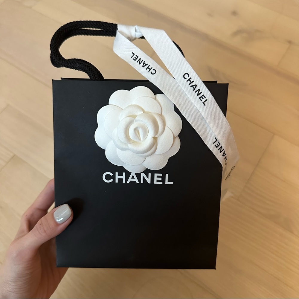 Chanel small camelia bag with extra ribbon
